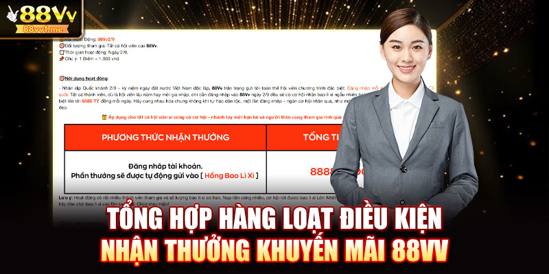 Tổng hợp hàng loạt điều kiện nhận thưởng khuyến mãi 88VV